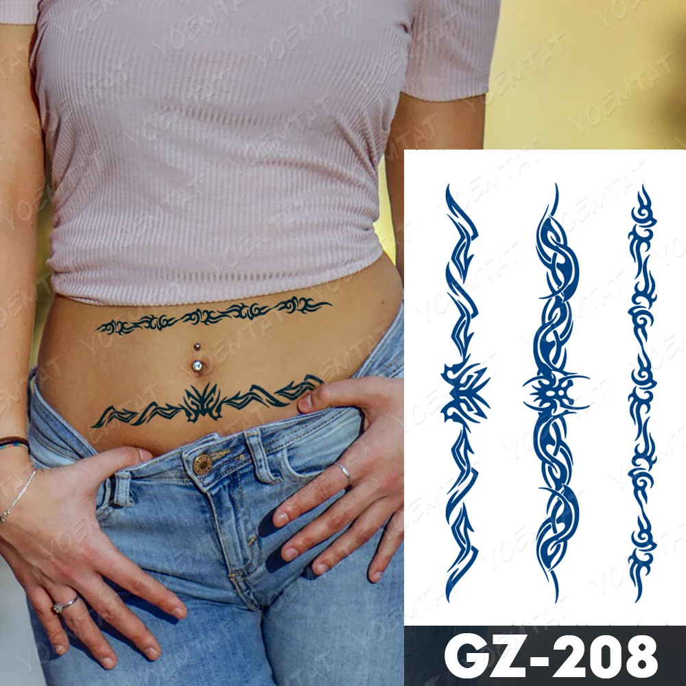 

Juice Ink Lasting Waterproof Temporary Tattoo Sticker Buddhism Sanskrit Totem Flower Wing Flash Fake Tatto Women Waist Body Art