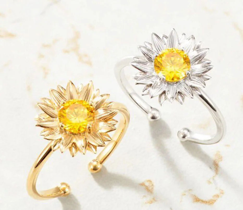 

2023 New Fashion Personality Temperament Daisy Ring Sunflower Zircon Ring Female Sweet Flower Adjustable Opening Ring