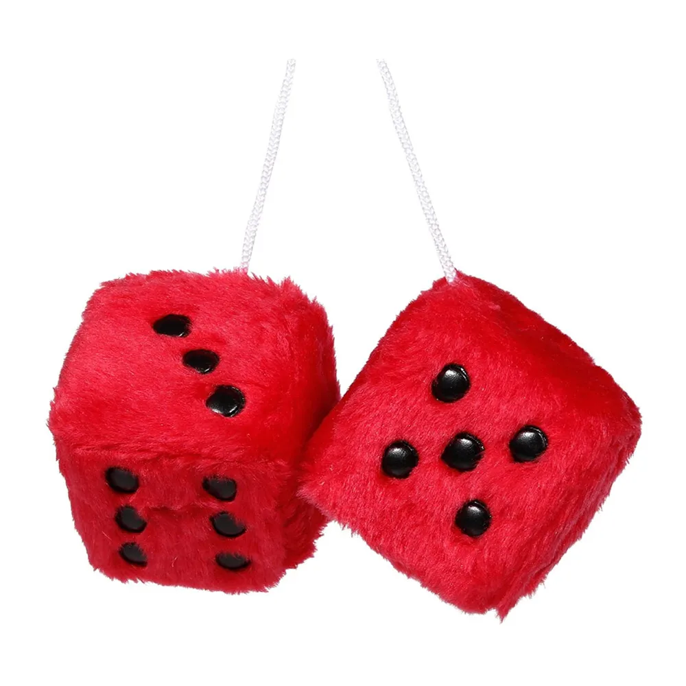 

A pair of retro square mirrors hanging couple plush dice with dots for car interior decoration (red)