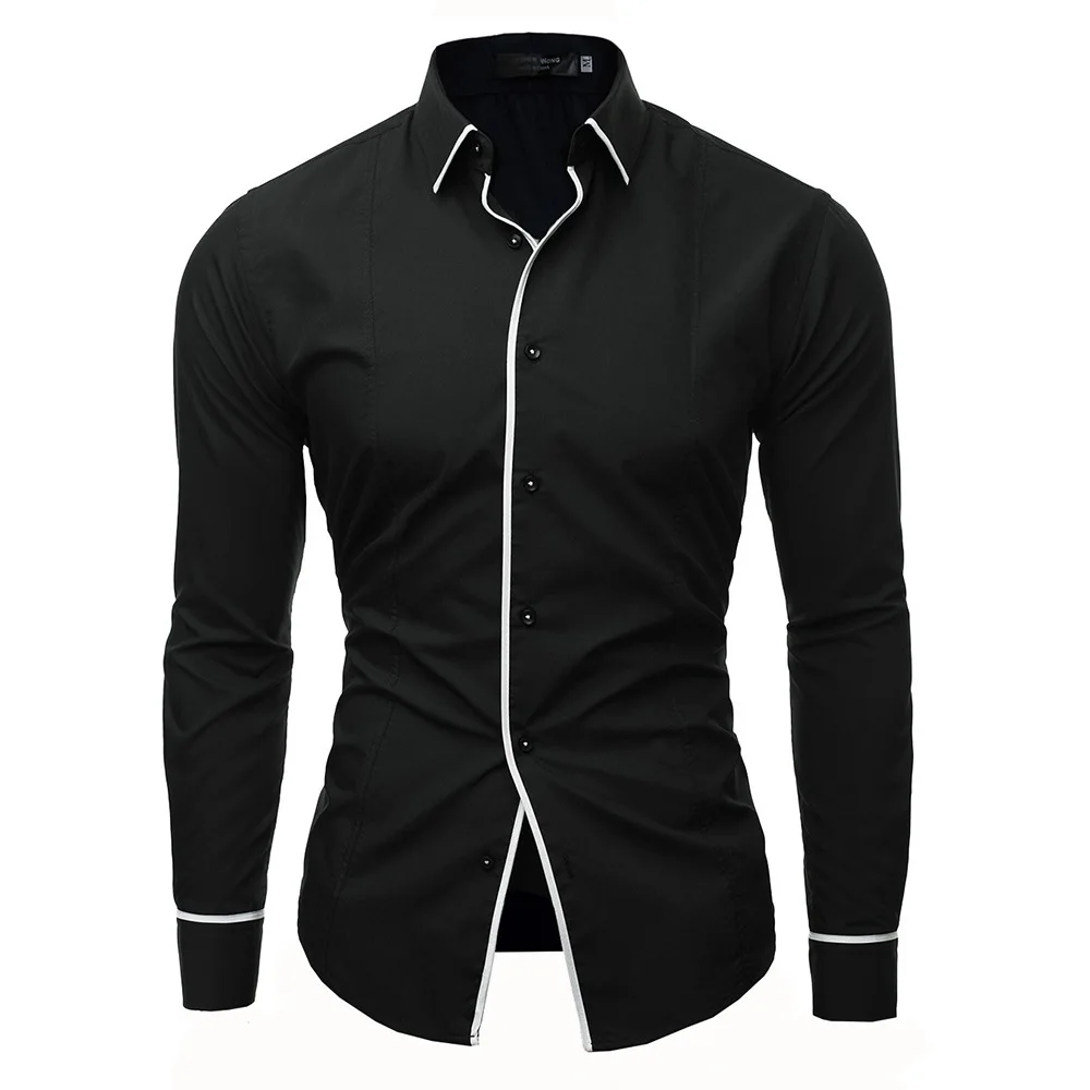 

Men's Shirt Long Sleeves With Bright Thread Decoration Single-Breasted Patchwork Lapel Spring Fashion Slim Top For Male Colthes