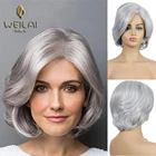 WEILAI женский парик, серая, белая, с эффектом омбре, синтетические Короткие Многослойные вьющиеся волосы, пухлые челки, термостойкие