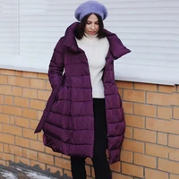 long winter coat women parka dress plus size fashion bowknot waist chaqueta mujer invierno cotton padded warm jacket