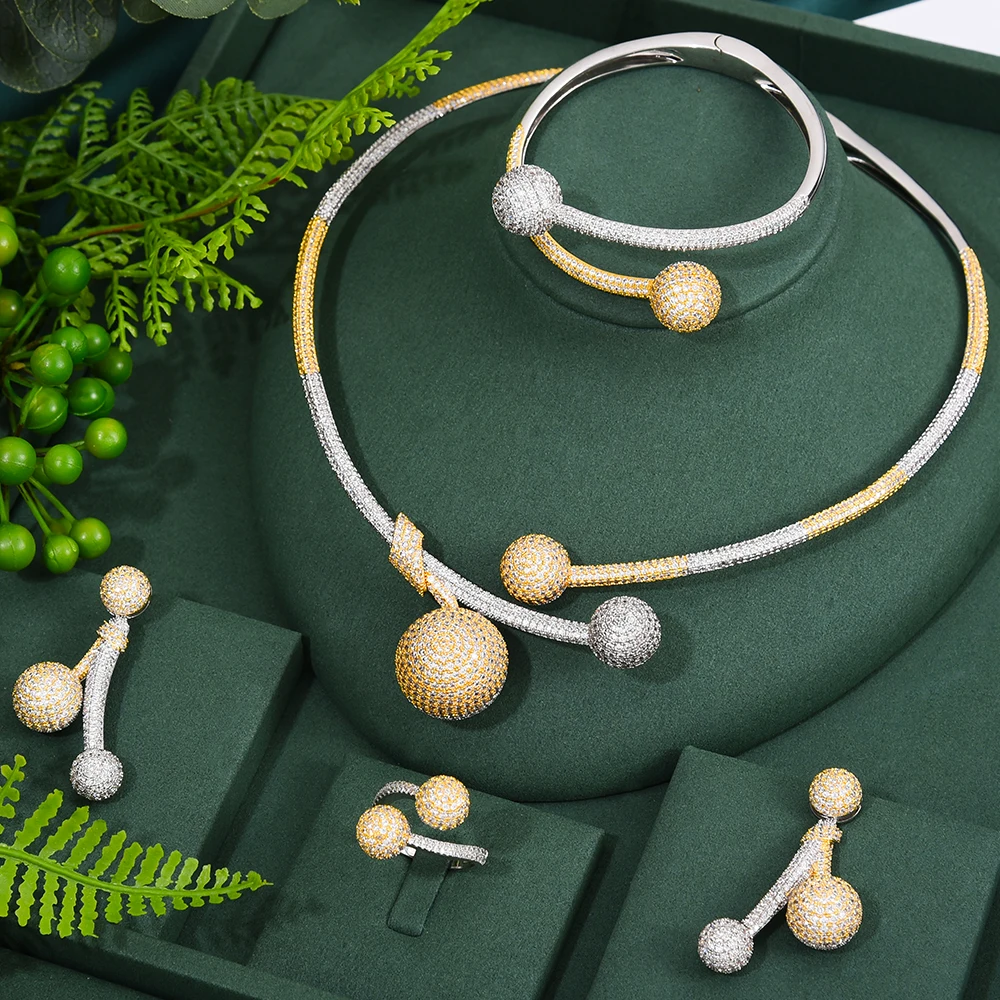 

GODKI, 4 шт., двухцветные африканские Ювелирные наборы для женщин, Свадебный роскошный ювелирный набор Naija, кубический цирконий, Дубай, наборы свадебных ювелирных украшений