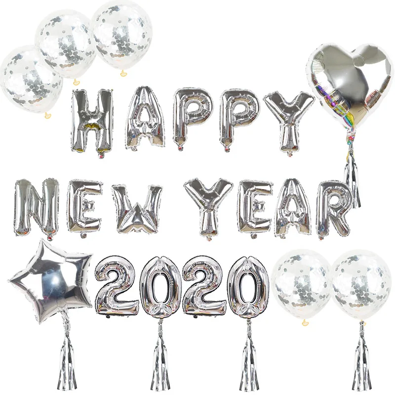 silver new year set Фольгированные воздушные шары с новогодним днем фоторамка реквизит воздушные шары золотой черный баннер гирлянда Navidad новогодние вечерние принадлежности - Цвет: silver new year set
