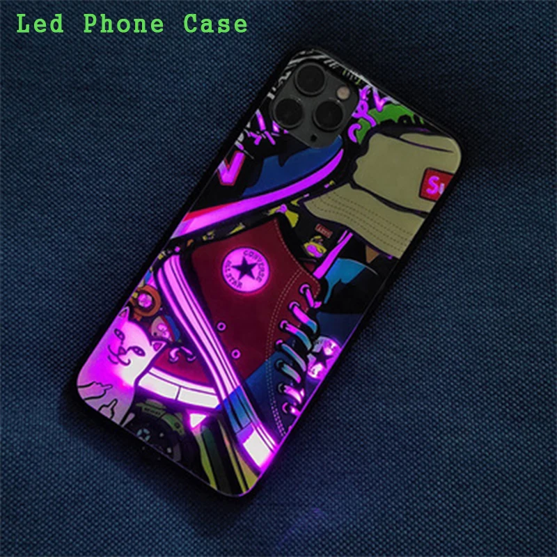 

Flash Lighting Phone Case For iPhone 12 Pro Max 11 6 7 8 Plus XR XS MAX Tempred Glass Call LED Phone case