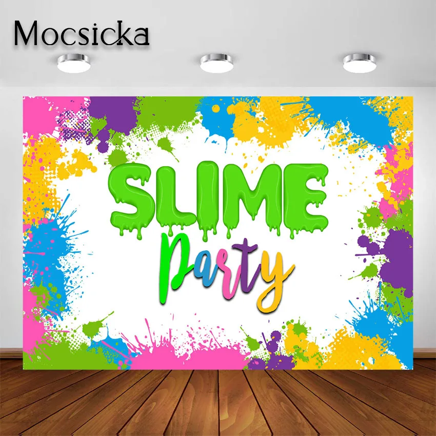 

Mocsicka Slime Party Backdrop Decorations Neon Slime Time Birthday Party Banner Background for Photo Studio Photoshoot