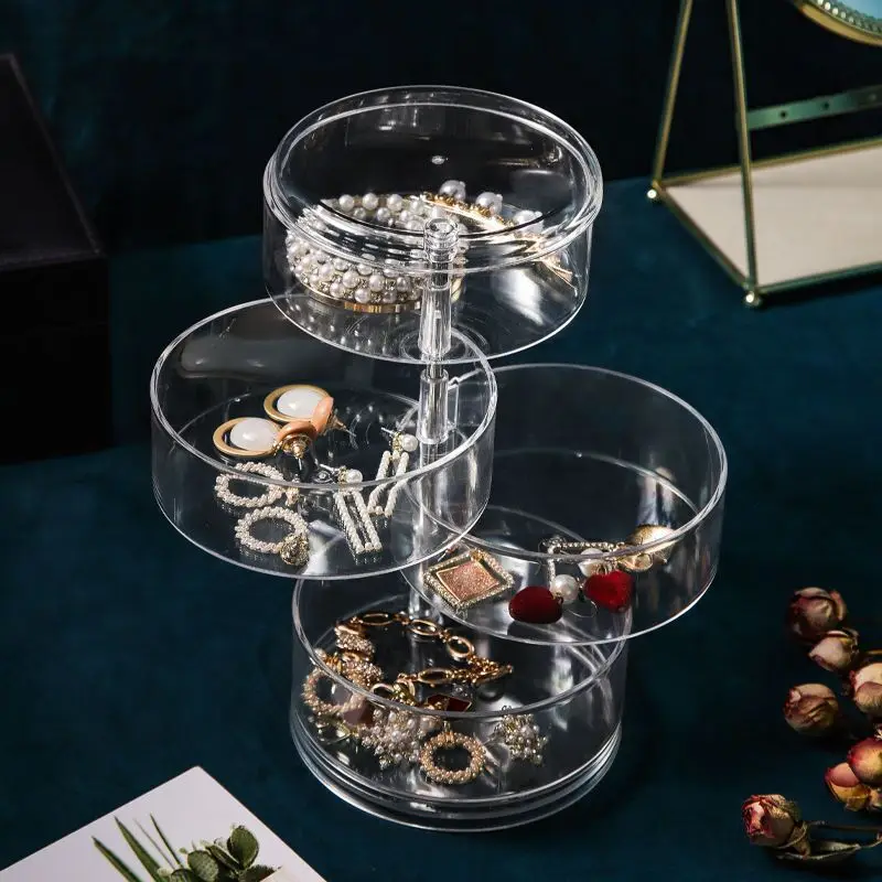 

Rotating Jewelry Storage Box Makeup Organizer Transparent Bracelet Earrings Plastic Storage Box Display Rack Jewelry Dust-proof