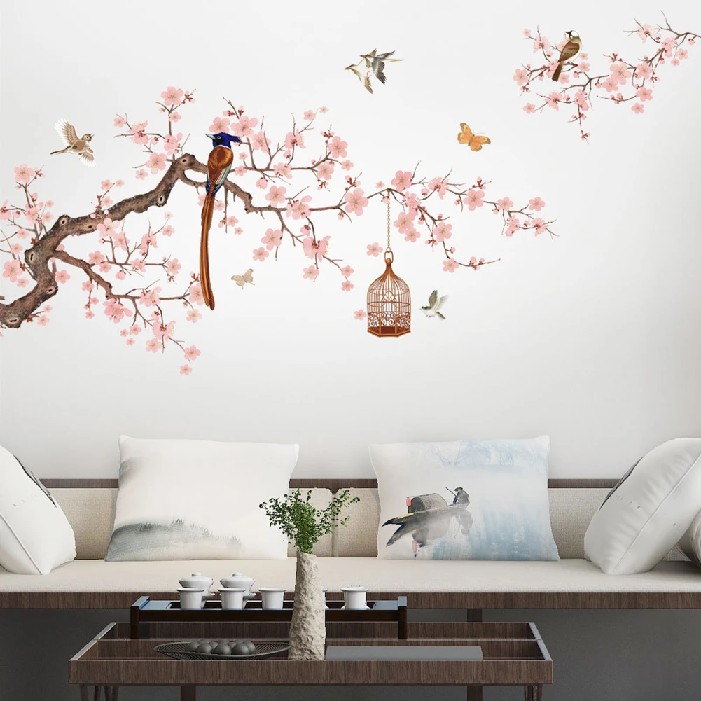 

Chinese Style Flower Bird Wall Sticker Living Room Sofa Background Decor Decals Wallpaper Home Decoration Stickers Home Decor