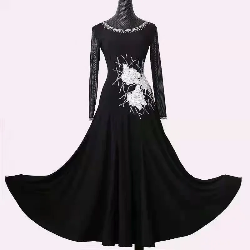 

Black Color Ballroom Competition Dance Dresses Simple Elegant Waltz Dance Skirt Customization Standard Ballroom Dancing Dress