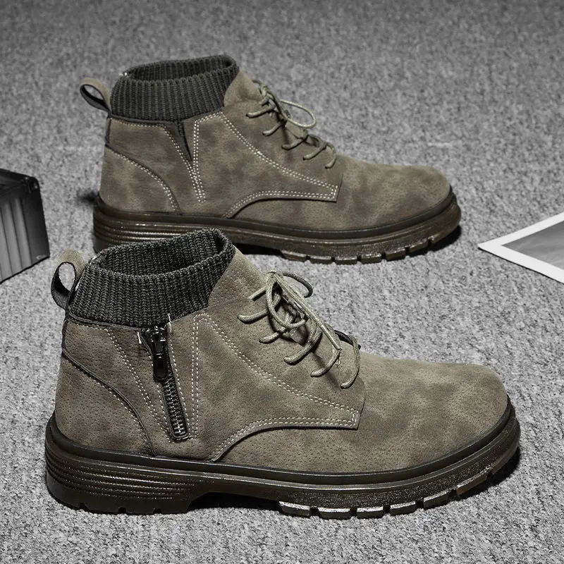 

New autumn and winter Martin boots British style winter Plush Snow cotton shoes high top men's work clothes fashion shoes