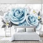 Пользовательские фотообои для стен спальни, 3D синие розы, цветы, бабочки, Современная гостиная, украшение для ресторана, Настенная бумага