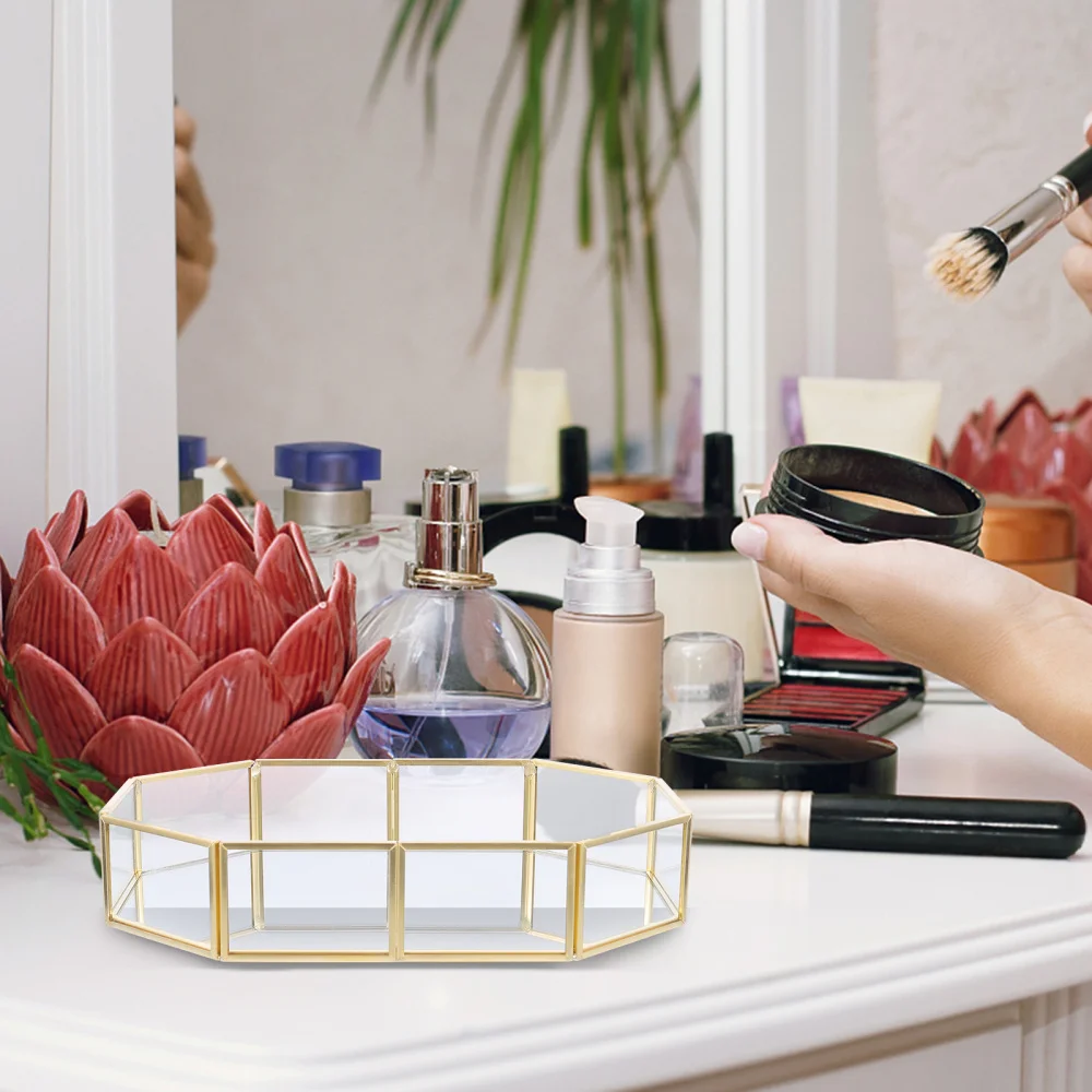 

1pc Glass Octagonal Jewelry Display Tray Exquisite Cosmetics Jewelry Storage Box