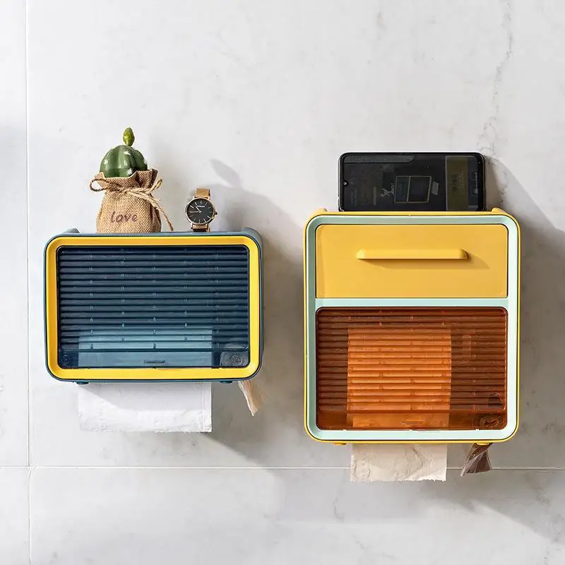 

New Toilet Paper Holder Blinds Wall-Mounted Tissue Box Visualization with Drawer Roll Paper Storage Bathroom Accessories