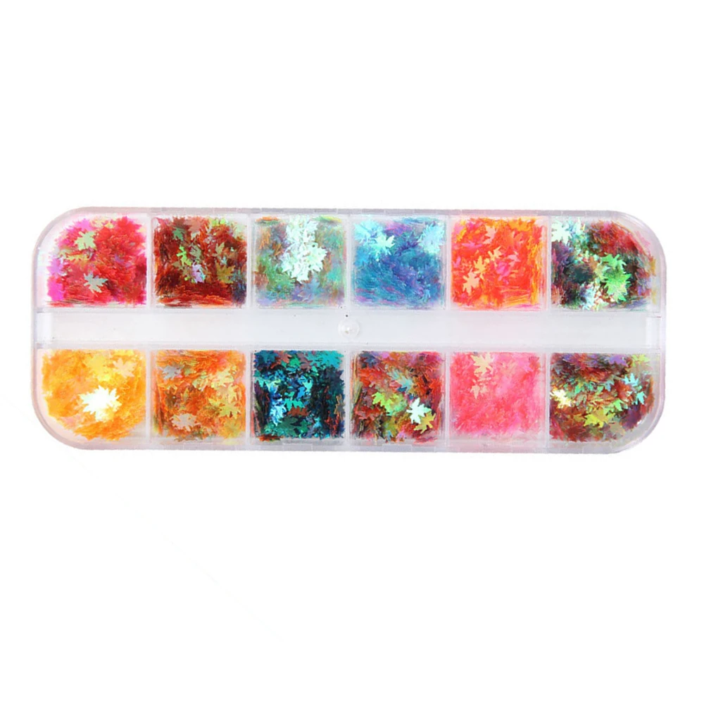 12 сетка/набор лак для ногтей с блестками Смешанное зеркало кленовый лист цвет