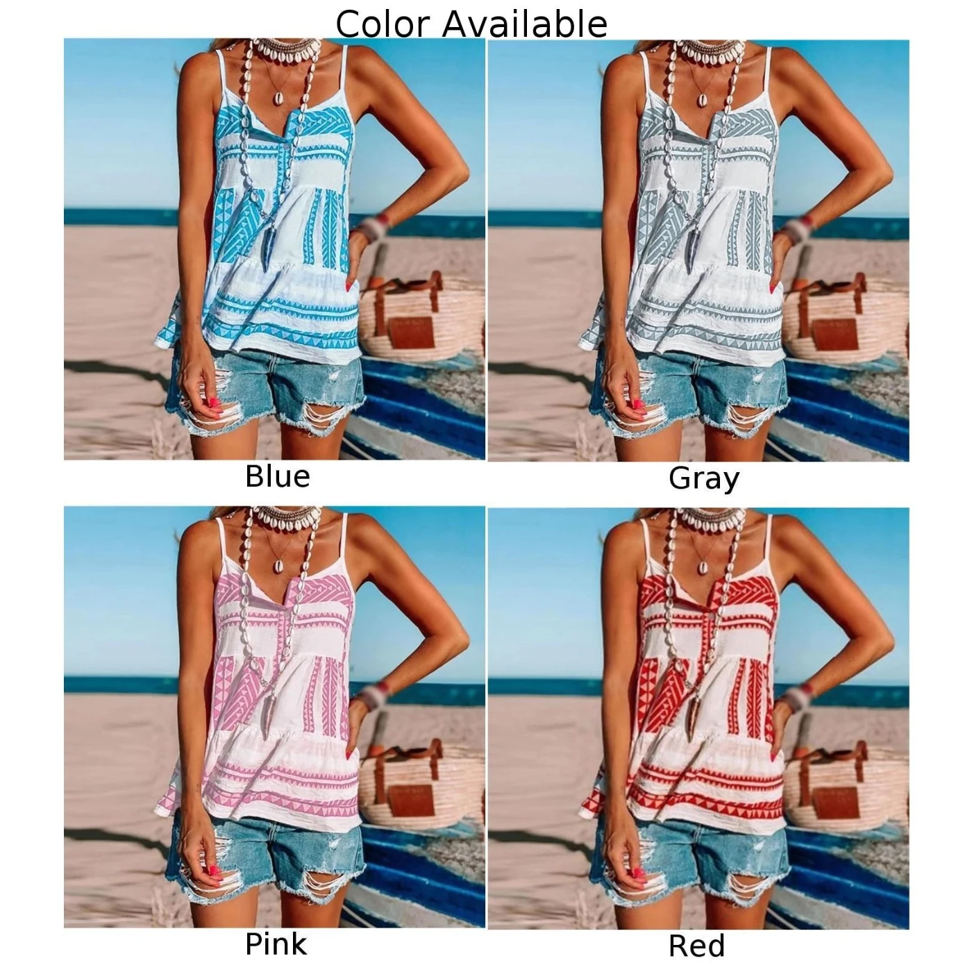

Summer New Women Loose Casual Vest Tank Tops Sleeveless Boho Printing T-Shirt Blouse Beachwear Swimming Wear Feminina Mujer 2021