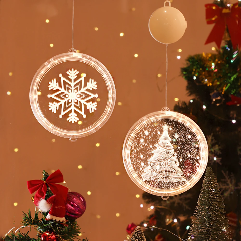 

Led Christmas Lamps 3D Disc Hanging Lights Bells Snowflake Battery String Lights Christmas Tree Bedroom Home Decoration Lamp