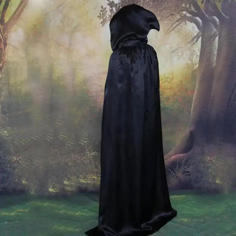 Черный плащ смерти большой дьявола с капюшоном костюм вампира Косплей демона U3E5|