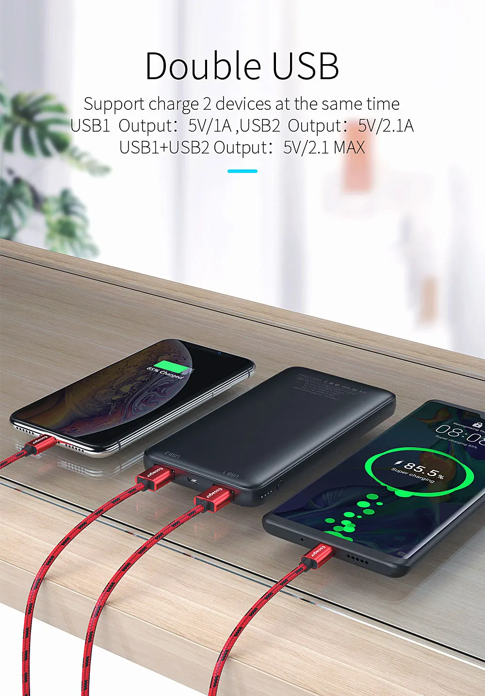 Essager тонкий внешний аккумулятор, 10000 мА/ч, двойной USB внешний аккумулятор для Redmi Note 8 Pro, 10000 мА/ч, портативное зарядное устройство, внешняя батарея