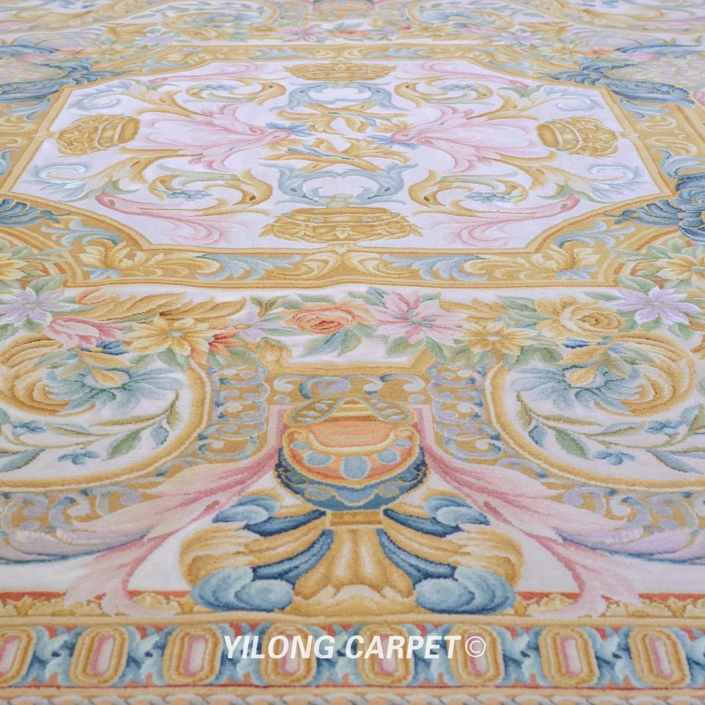 Koop Yilong 12.3 'X 12.3' Vierkante Exclusieve Handgemaakte Franse Chinese Savonnerie Handgeknoopt Wollen Tapijt (ZSH017W)
