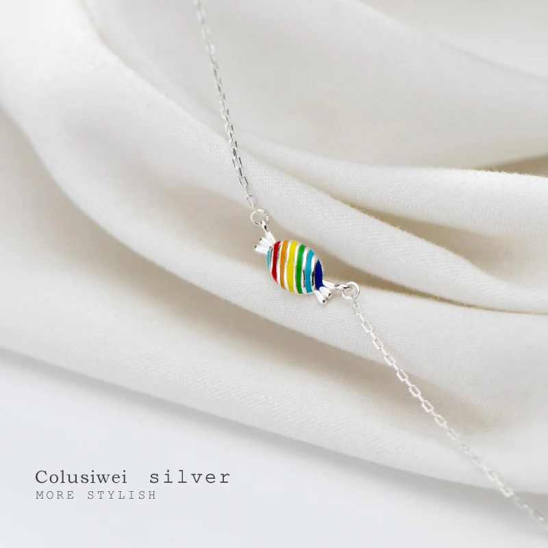 

Colusiwei High Quality Real 925 Sterling Silver Lovely Rainbow Colorful Candy Pendant Necklaces for Women Fashion Fine Jewelry