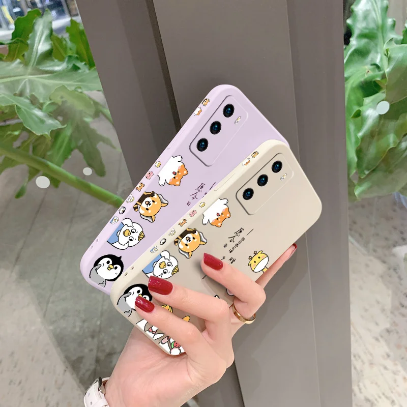 

Cartoon Zoo Case For Huawei P40 P40Lite P30 P20 Mate 40 40Pro 30 20 Pro Lite P Smart 2021 Y7a Liquid Silicone Cov