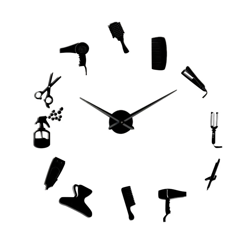 2 Pcs Diy Barber Shop Giant Wall Clock with Mirror Effect Toolkits Decorative Frameless Watch Hairdresser Wa | Дом и сад