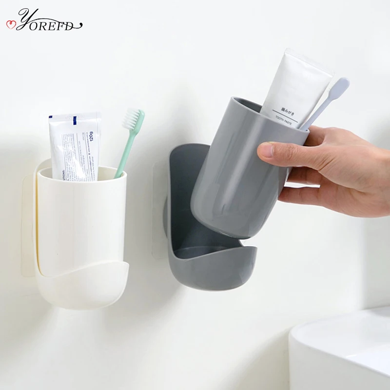 

OYOREFD Wall Mounted Bathroom Tooth Brush Holder Multi-function Toothpaste Toothbrush Holder With Cup Bathroom Accessories Set
