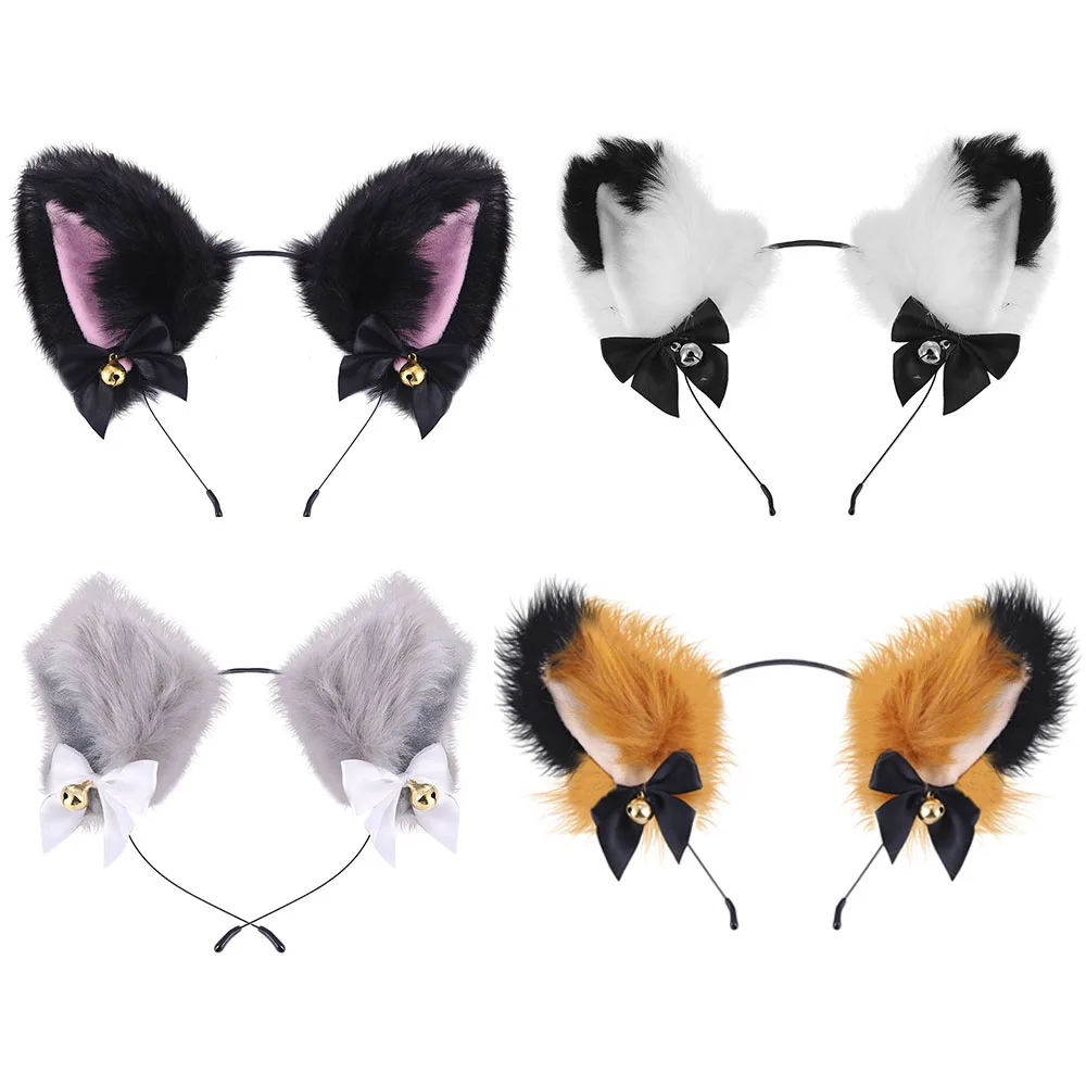 

Cute Cat Fox Fur Ears Lolita Headdress Headband Bowknot Anime Cosplay Hair Clip Party Halloween Costume FemaleBanquet Decoration