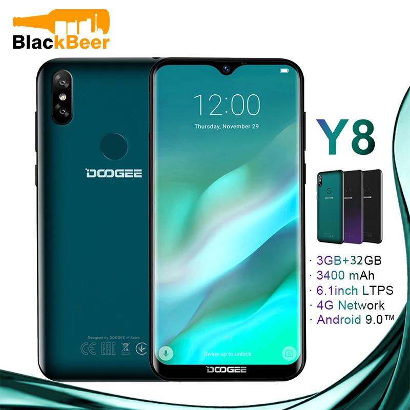 DOOGEE Y8 Android 9 0 FDD LTE 6 1 дюймов 19:9 Дроп смартфон MTK6739 мобильный телефон 3 ГБ 32 3400 мАч две