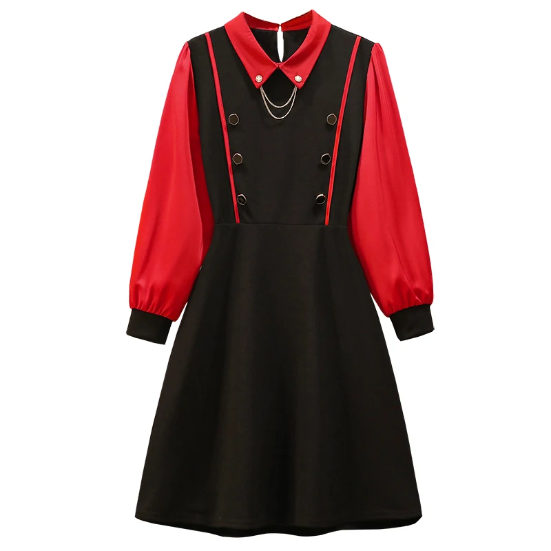 

plus size women french vintage knee length dresses for women elegant work patchwork dress office ladies high waist dresses robe