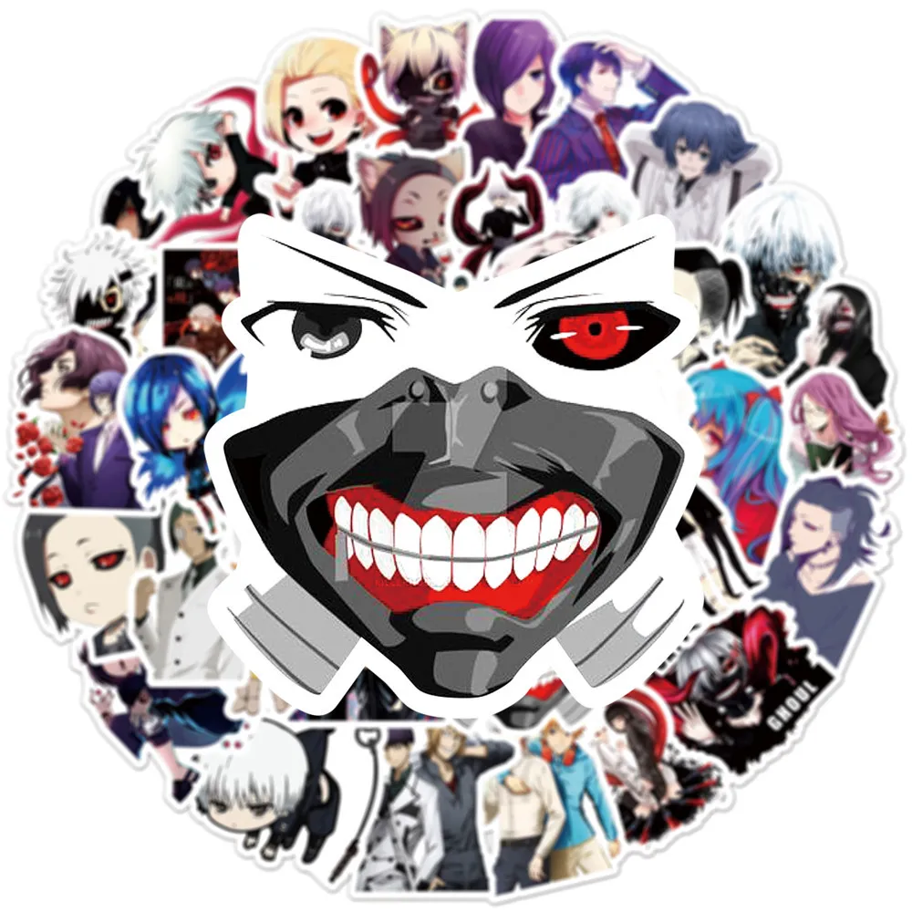 

50Pcs Cute Tokyeo Ghoulxs Anime Waterproof Stickers For Laptop Car Scooter Computer Notebook Phone Skateboard Kids and Adults
