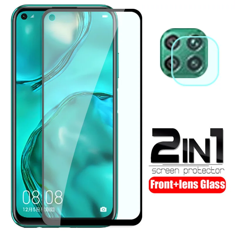 Стекло 2 в 1 для huawei p40 lite Защитное стекло p 40 p40lite E легкая защита экрана пленка