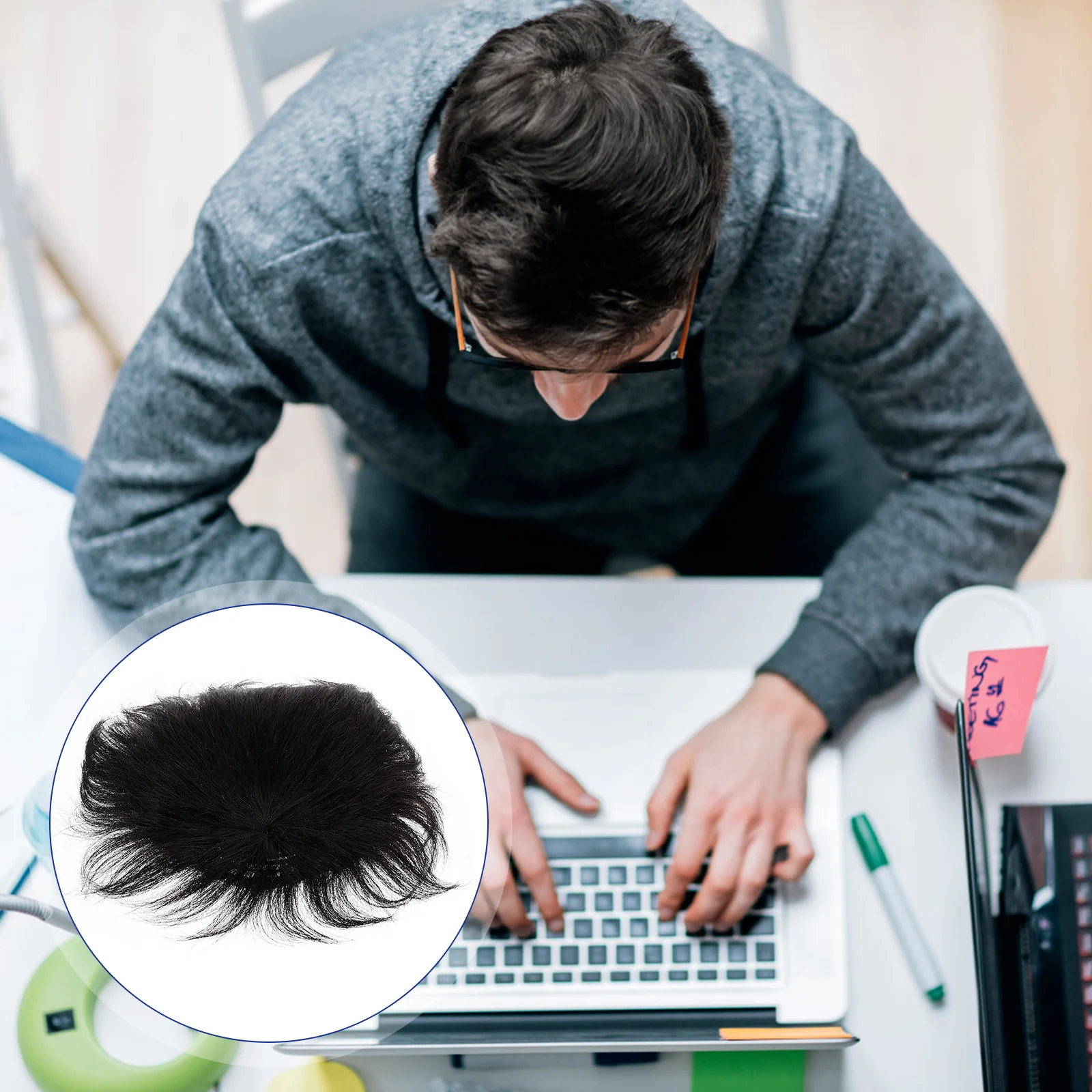 

Male Bald Patch Invisible Seamless Replacement Hair Straight Hairpiece