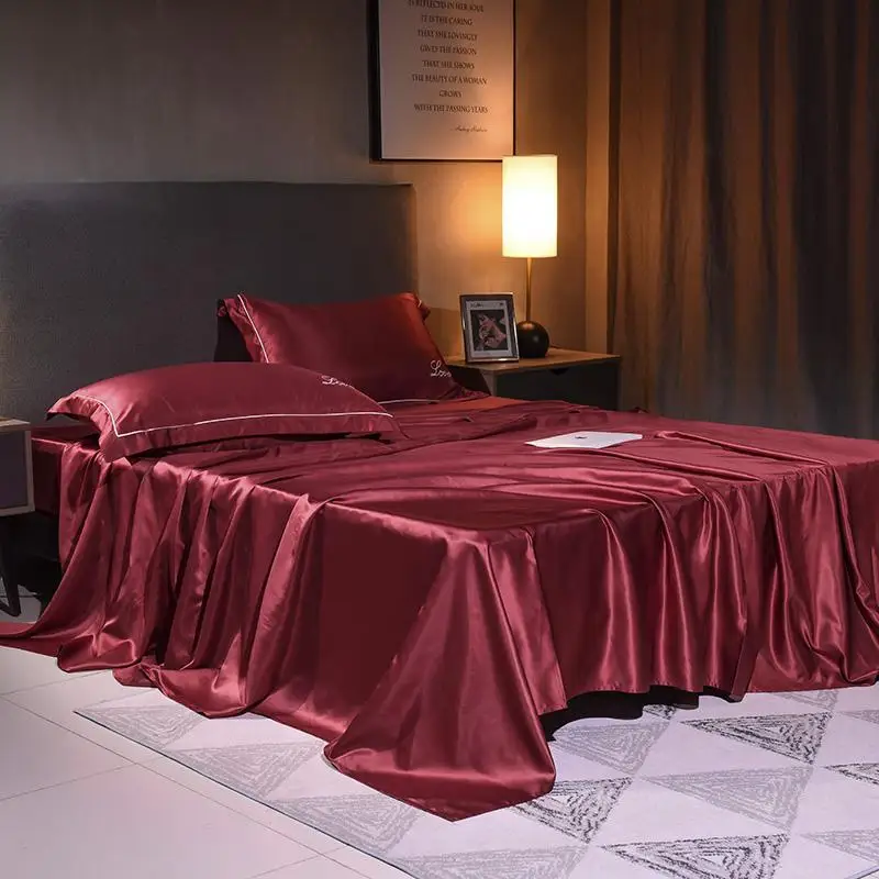 4pcs Home Textile silk tencel bedding set embroidery bed sheet duvet cover Fitted Bed Flat king queen size | Дом и сад