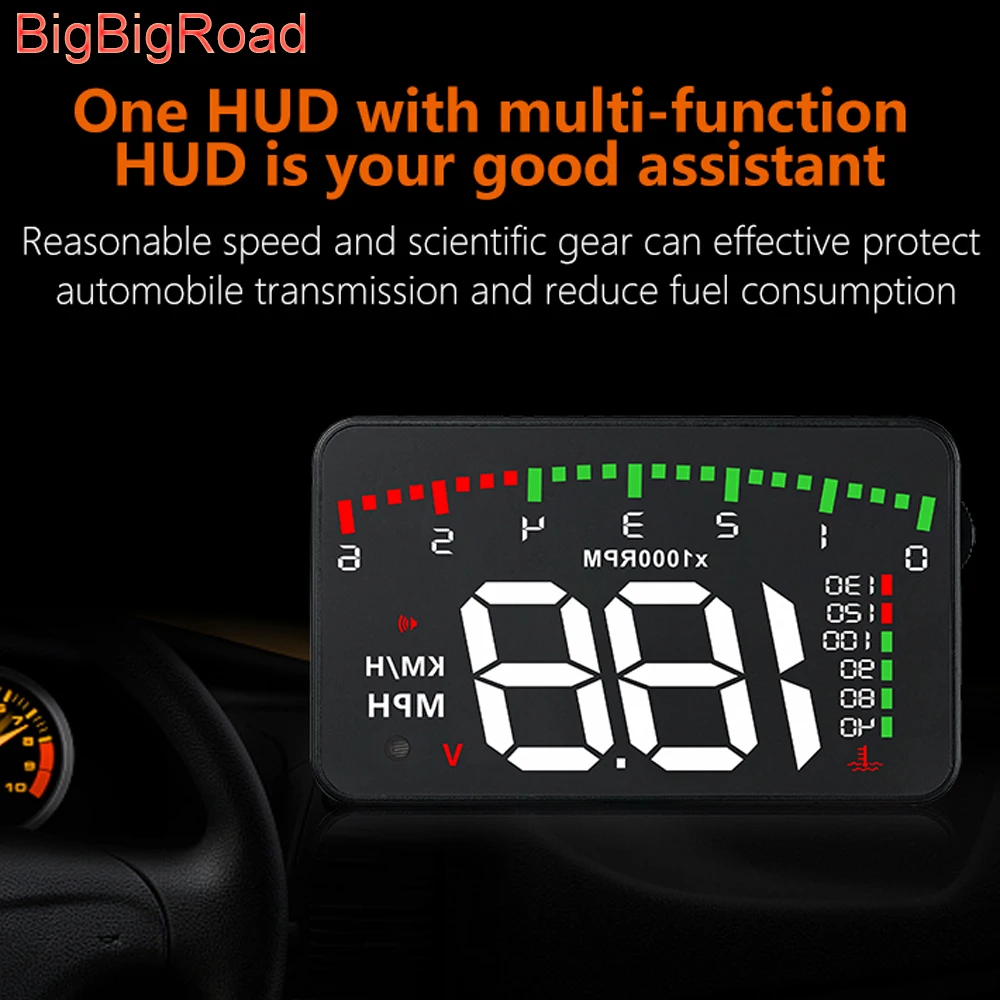 BigBigRoad автомобиля Hud Дисплей превышение скорости Предупреждение лобовое стекло