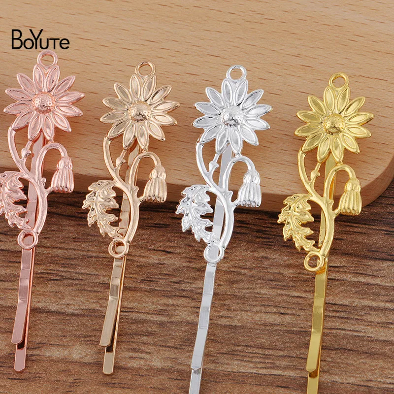 

BoYuTe Custom (200 Pieces/Lot) 15*39MM Sunflower Welding 55*2MM Hair Barrette Handmade Diy Hair Accessories