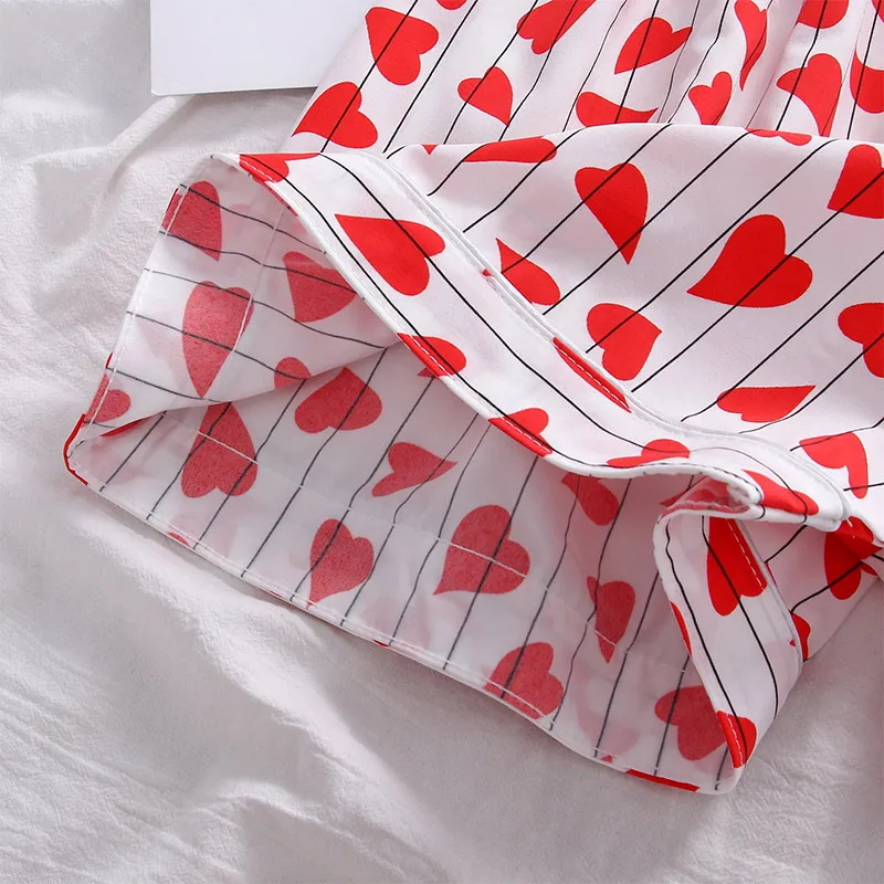 

Women Sleepwear Heart Stripe Print Pajamas Sets Women Harajuku Soft Short Sleeve Nightwear Set Summer Comfortable Pajama