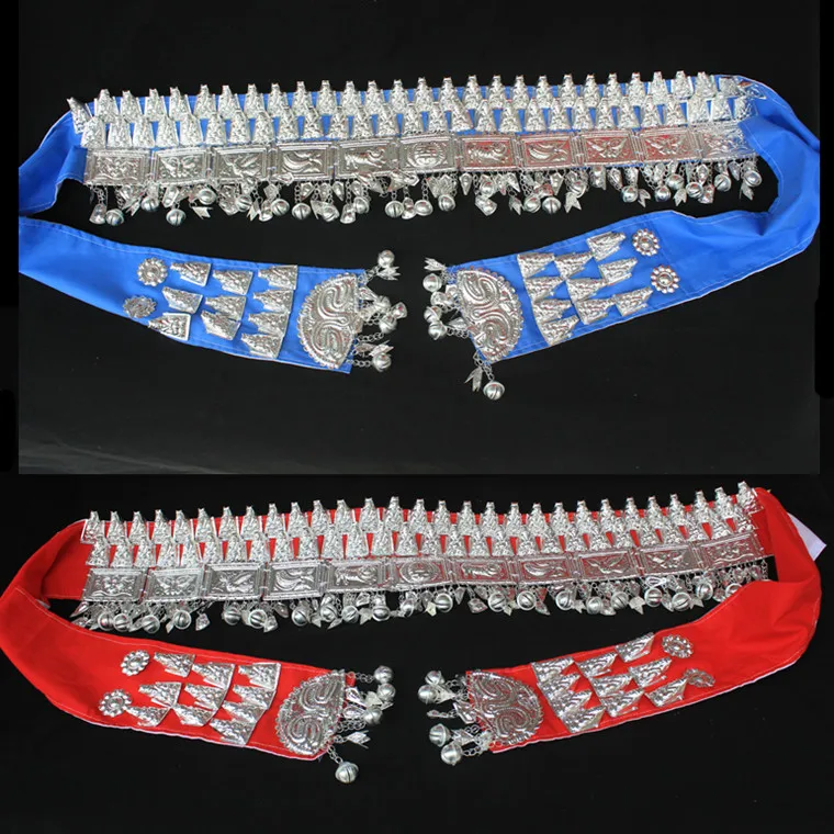 

Miao Silver Jewelry Waistband Chinese Folk Style Ethnic Dance Performance Accessories Hmong Jewellry Belts Cummerbunds