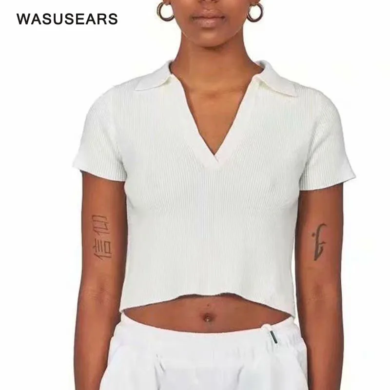 Летняя женская рубашка-поло женские шорты с коротким рукавом белые однотонные