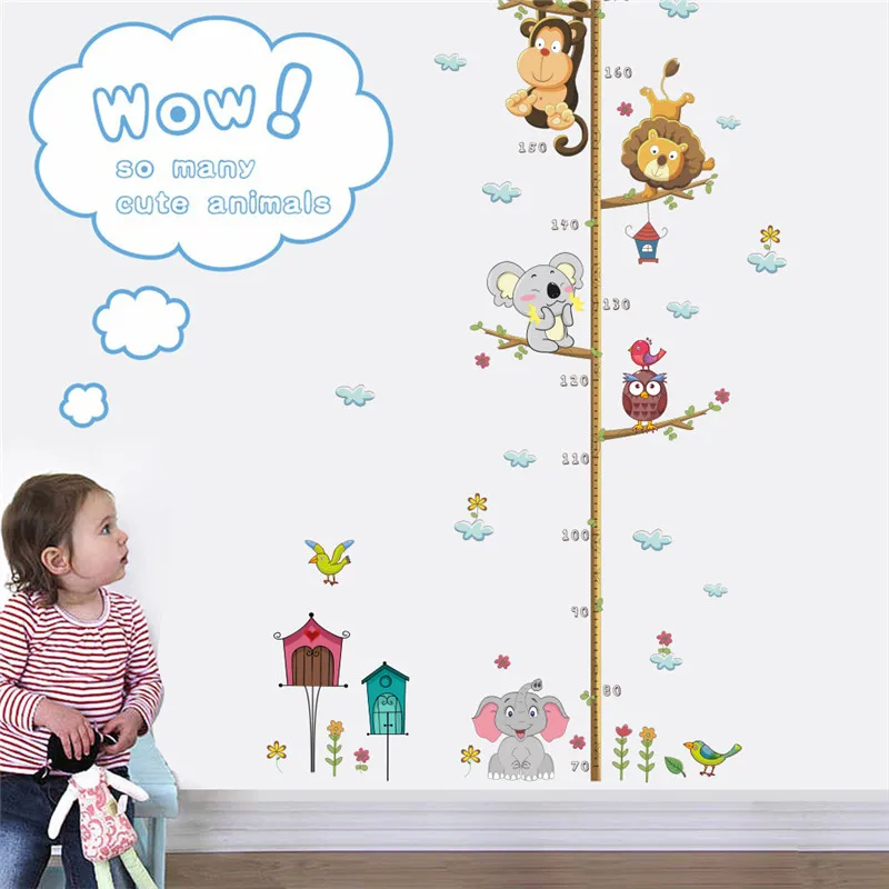 

Cartoon Animals Lion Monkey Owl Elephant Height Measure Wall Sticker For Kids Rooms Growth Chart Nursery Room Decor Wall Art