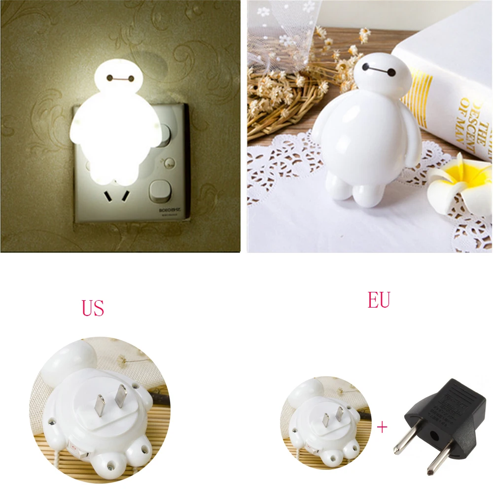 

Top Baymax Cartoon night light lamp 110V 220V US EU plug baby room led energy saving lamp kids light bedside lamp lighting