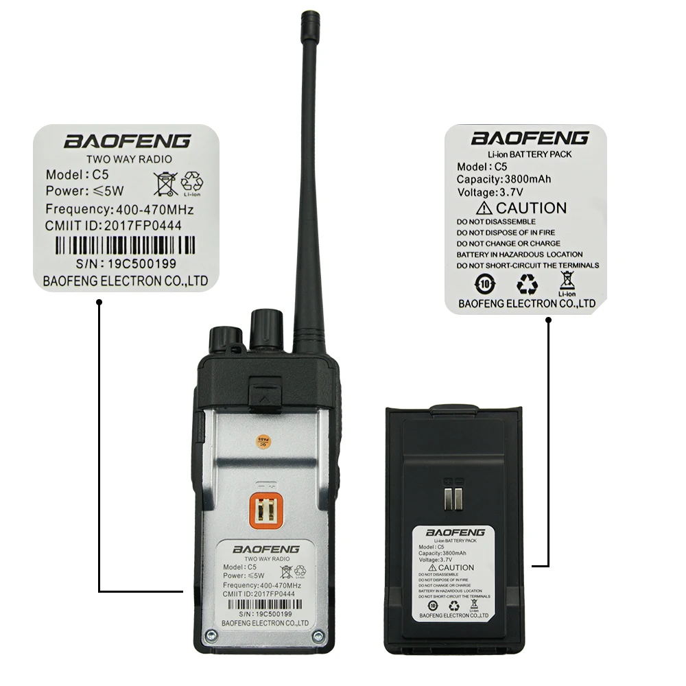 Baofeng BF-C5 Walkie Talkie 5W UHF 400-470MHz Portable Ham CB Two Way Radio