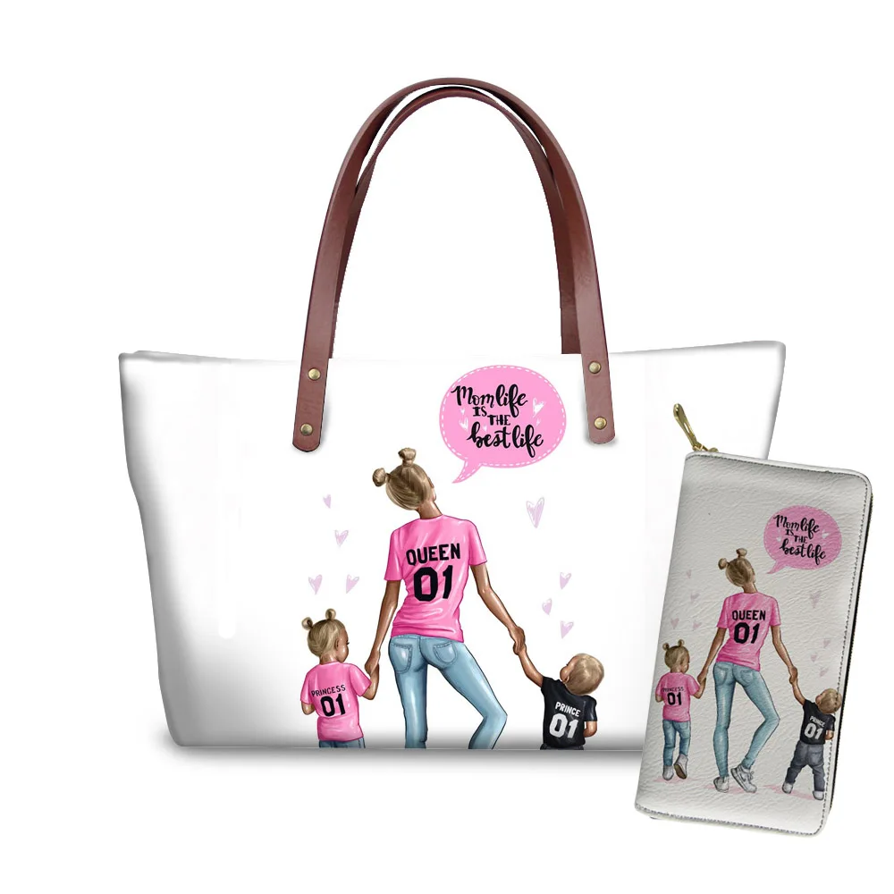 YQ3992ALZ21 FORUDESIGNS/сумки-шопперы для женщин, королевская принцесса, супер мама и ребенок, роскошные сумки и кошелек с принтом, набор, женские пляжные сумки, женская сумка - Цвет: YQ3992ALZ21