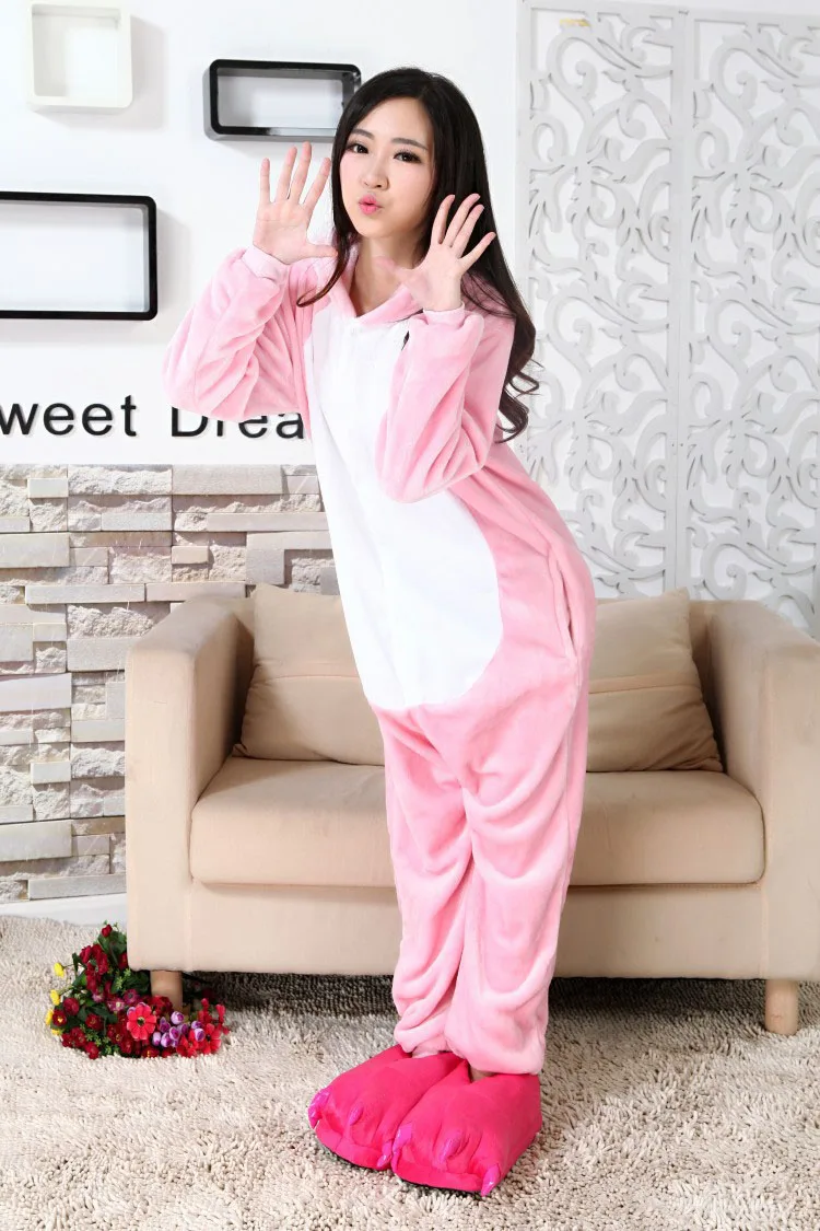 Kigurumi Women's Pajamas Free Shipping Pink Pig Flannel Clothing Warm Onesie Soft Overalls Girl Funny Cosplay Jumpsuits