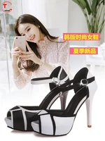2022summer hollow buckle womens shoes european and american color matching fish mouth strap high heels youth daily shoes ladies