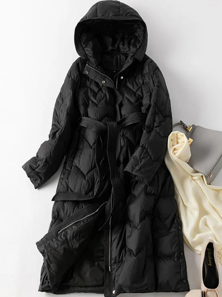 SEDUTMO Winter Duck Down Jackets Women Ultra Light Thin Long Coat With Belt  Autumn Casual Slim Tunic Parkas ED1783 enlarge
