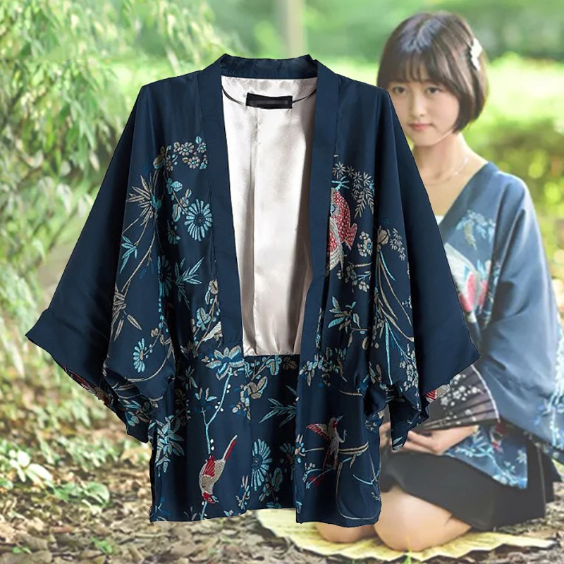 

Japanese Traditional Summer Clothing For Women Retro Navy Kimono Female Yukata Costume Anime Cosplay Performance Clothes DQL1875