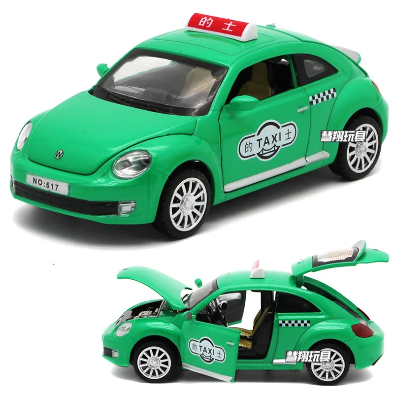

1:32 high simulation beetle taxi alloy car light music pull back four open design taxi car model toys for children gitts