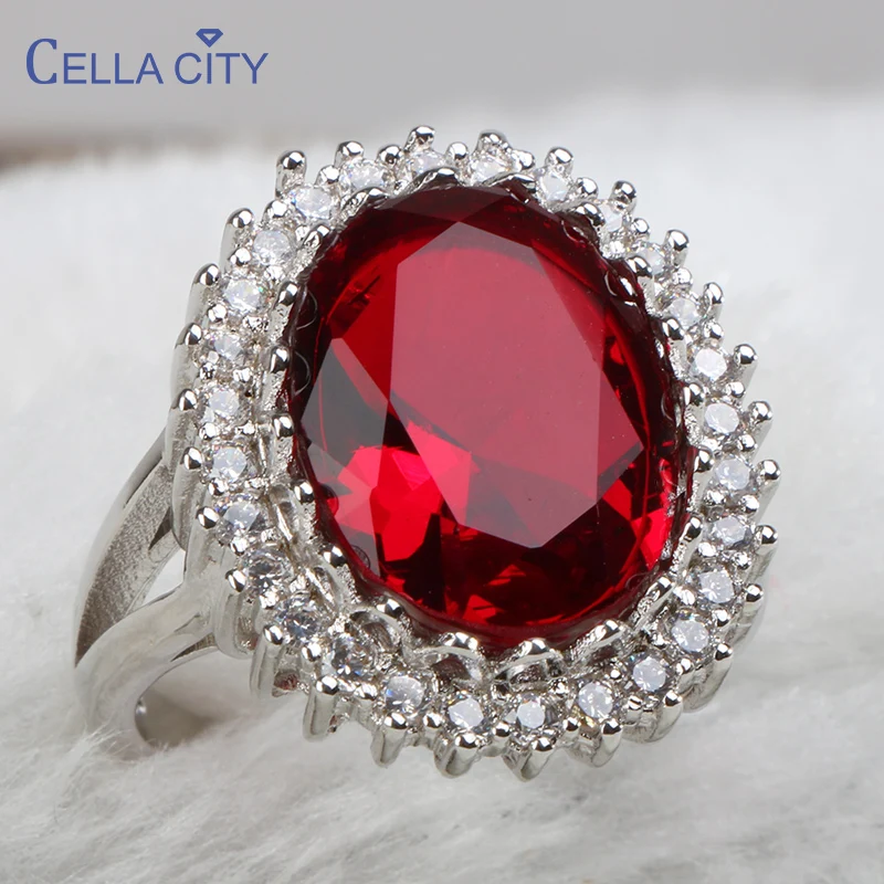 

Cellacity Silver 925 Jewelry Geometry Ruby Ring for Women Large Oval Gemstones Accessory Trendy Anniversary Gifts Size6,7,8,9,10