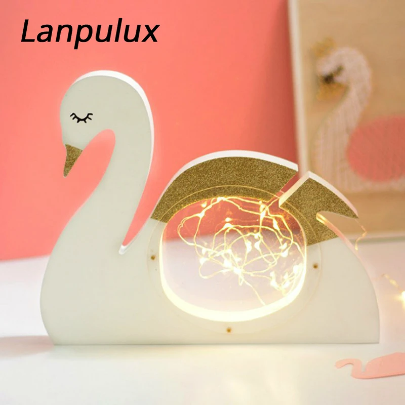 Lanpulux животное деревянное ночное освещение Радужный Лебедь кактус домашнее